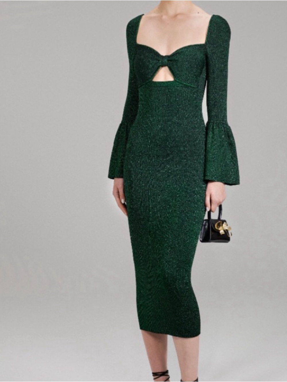 Self-Portrait Emerald Green Knit Cutout Midi Dress Size S Like New.